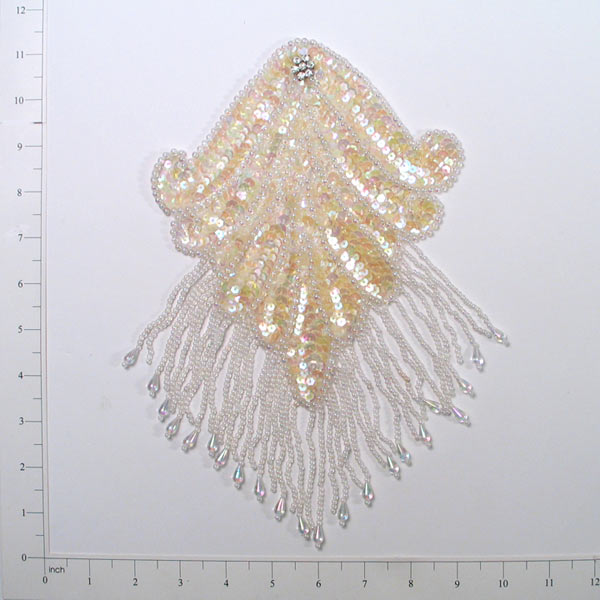 Epaulet with Fringe Sequin Applique/Patch - Crystal Aurora Borealis Sequin & Beaded Appliques