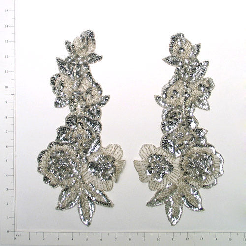 13 1/4" x 6 1/4" Multi Flower Sequin Applique Pack of 2 Sequin & Beaded Appliques