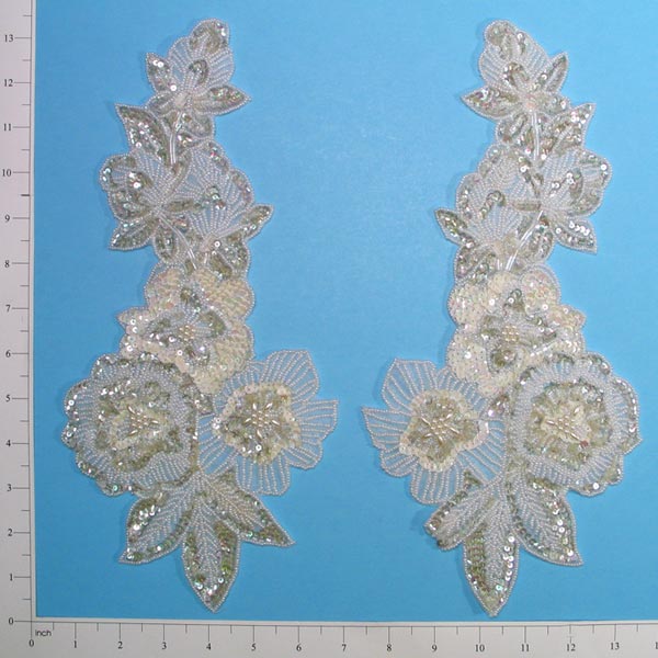 13 1/4" x 6 1/4" Multi Flower Sequin Applique Pack of 2 Sequin & Beaded Appliques