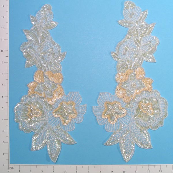 13 1/4" x 6 1/4" Multi Flower Sequin Applique Pack of 2 Sequin & Beaded Appliques
