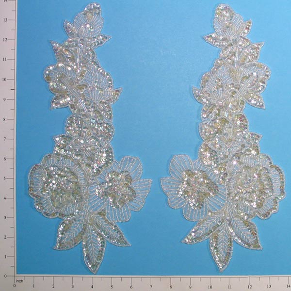 13 1/4" x 6 1/4" Multi Flower Sequin Applique Pack of 2 Sequin & Beaded Appliques