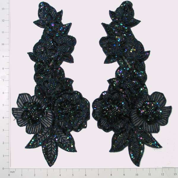 13 1/4" x 6 1/4" Multi Flower Sequin Applique Pack of 2 Sequin & Beaded Appliques