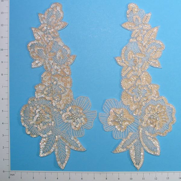 13 1/4" x 6 1/4" Multi Flower Sequin Applique Pack of 2 Sequin & Beaded Appliques