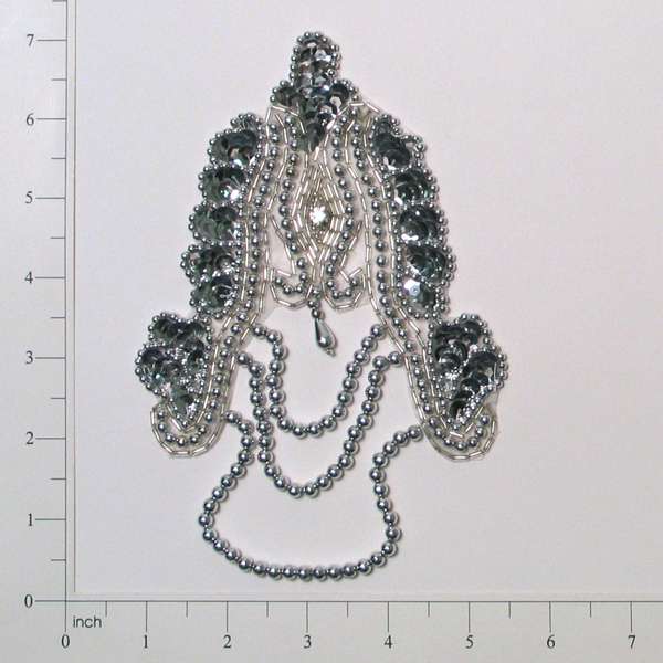 Oriental Sequin Applique/Patch Silver Sequin & Beaded Appliques