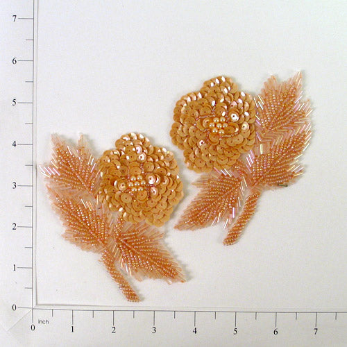 Flower Sequin Applique Pack of 2 - Topaz Sequin & Beaded Appliques