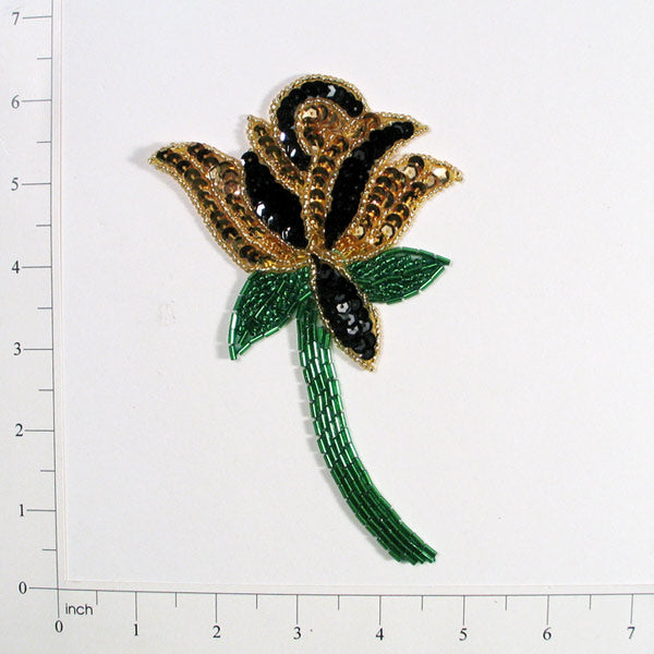 Rose Sequin Beaded Applique/Patch - Gold Multi Sequin & Beaded Appliques