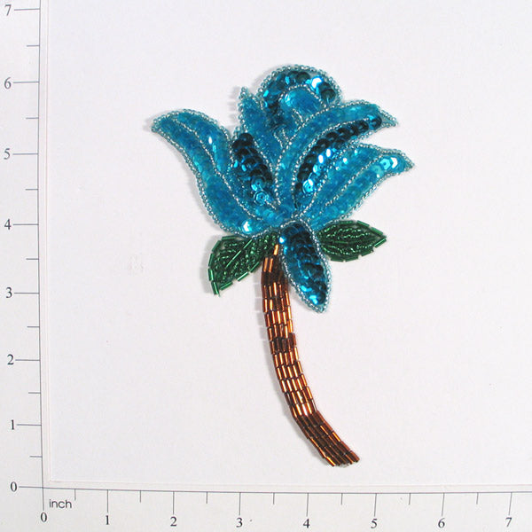 Rose Sequin Beaded Applique/Patch Aqua Blue Sequin & Beaded Appliques