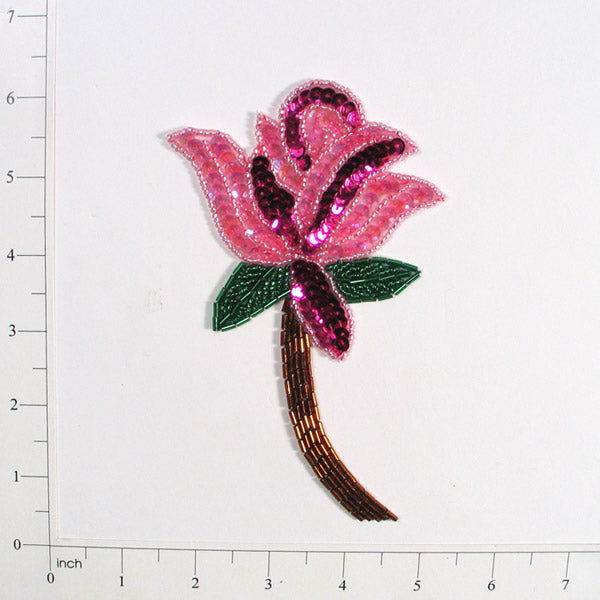 Rose Sequin Beaded Applique/Patch Fuchsia Multi Sequin & Beaded Appliques
