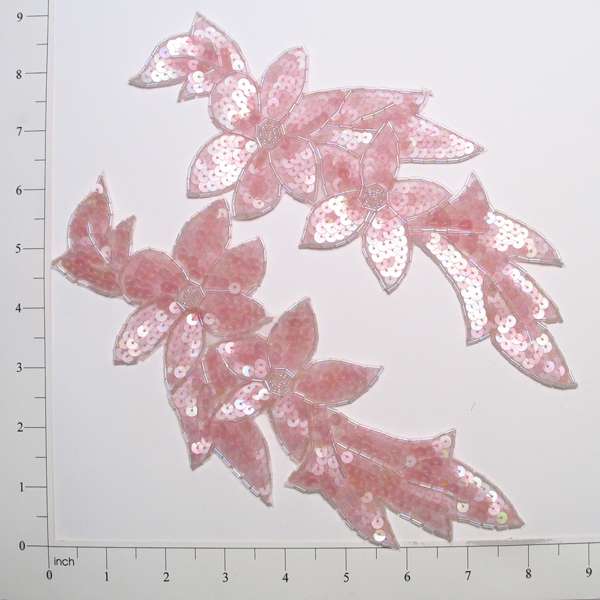 Floret Sequin Applique Pack of 2 - Light Pink Sequin & Beaded Appliques