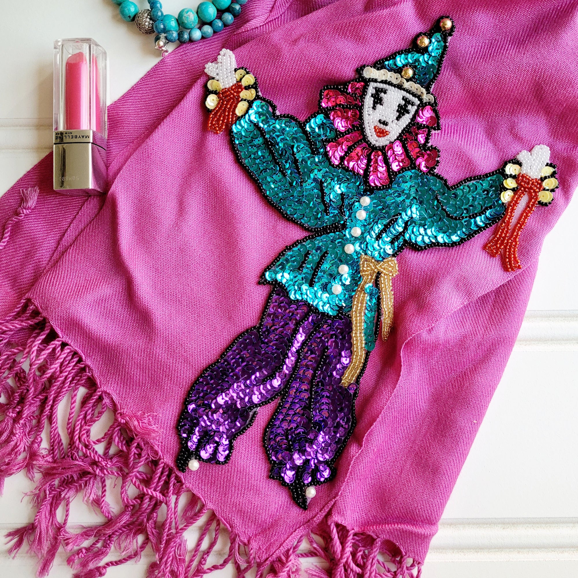 10" x 7 1/4" Mardi Gras Juggler Sequin Applique/Patch - Multi Colors Sequin & Beaded Appliques
