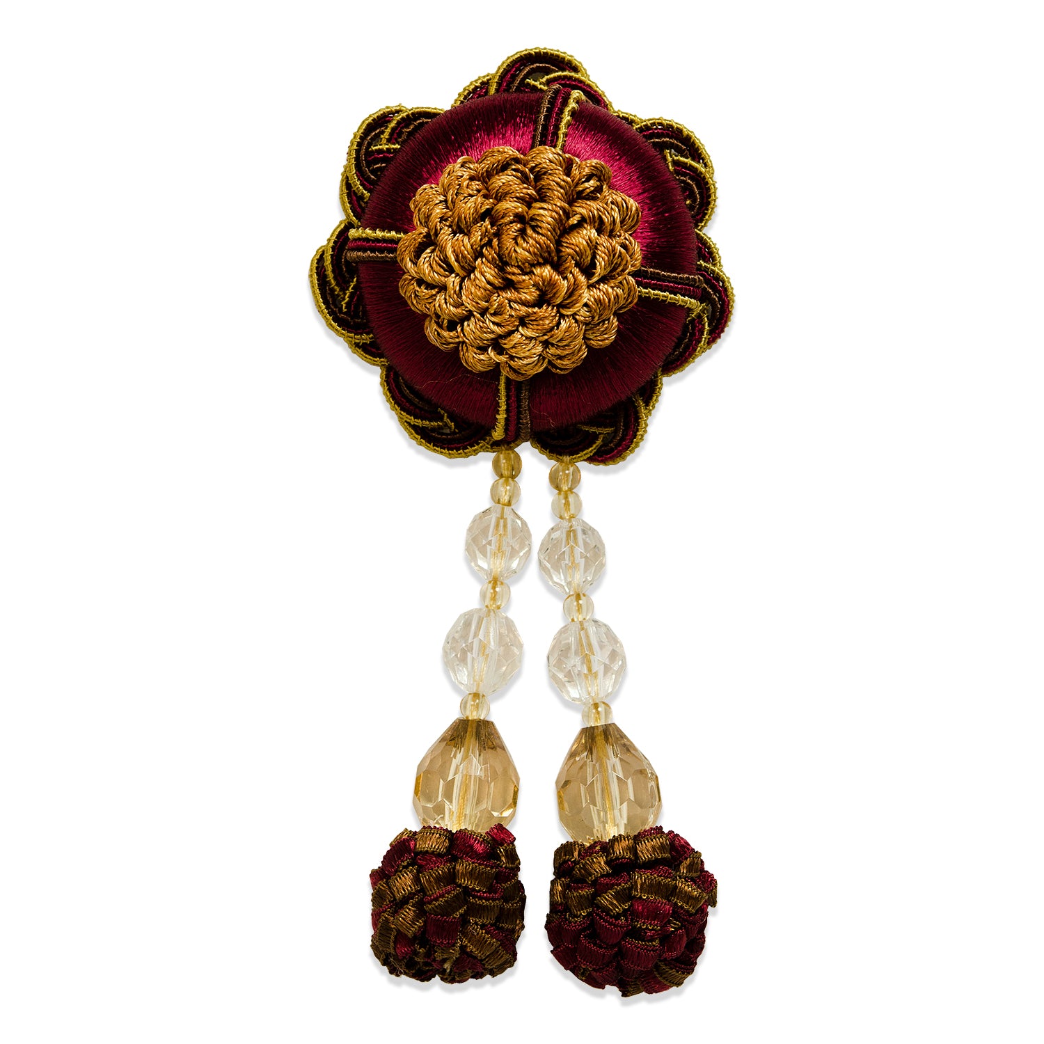 Medallion with Bead and Ball Tassel Cranberry Multi Tassels and Tiebacks