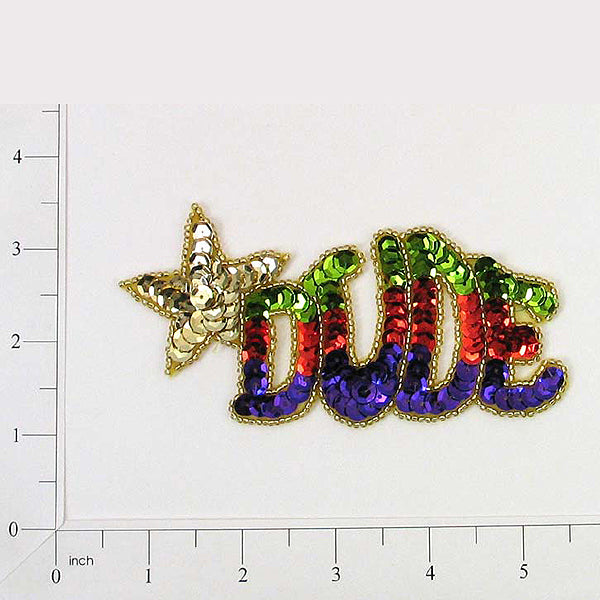 7 1/2" x 4" Dude Sequin Applique/Patch - Multi Colors Sequin & Beaded Appliques