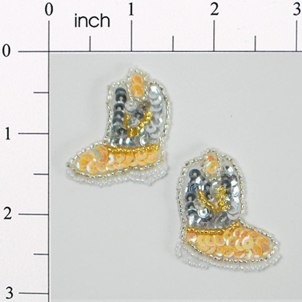 Cowgirl Boots Sequin Applique/Patch Pack of 2 - Multi Colors Sequin & Beaded Appliques