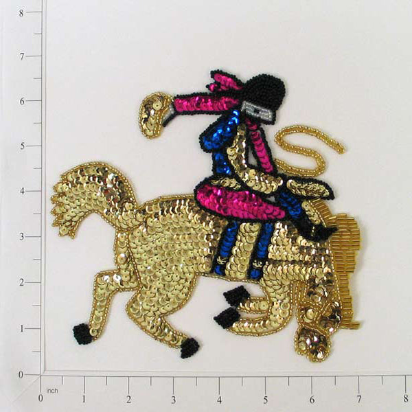 Bronco Rider Beaded Sequin Applique/Patch 7" x 6 3/4" - Multi Colors Sequin & Beaded Appliques