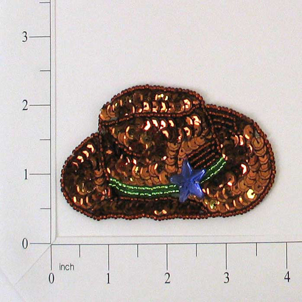 Cowgirl Hat Sequin Applique/Patch - Bronze Sequin & Beaded Appliques