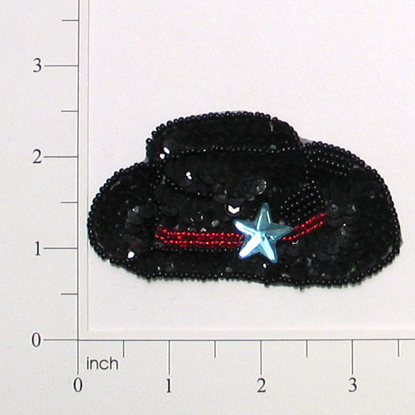 Cowgirl Hat Sequin Applique/Patch - Black Sequin & Beaded Appliques