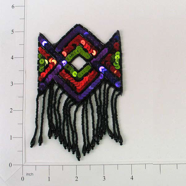5" x 3" Native Inspired with Fringe Sequin Applique/Patch - Multi Colors Sequin & Beaded Appliques