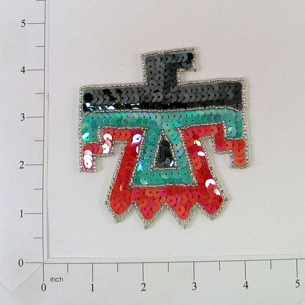 3 3/4" x 3 3/8" Rio Rancho Thunderbird Sequin Applique/Patch - Multi Colors Sequin & Beaded Appliques