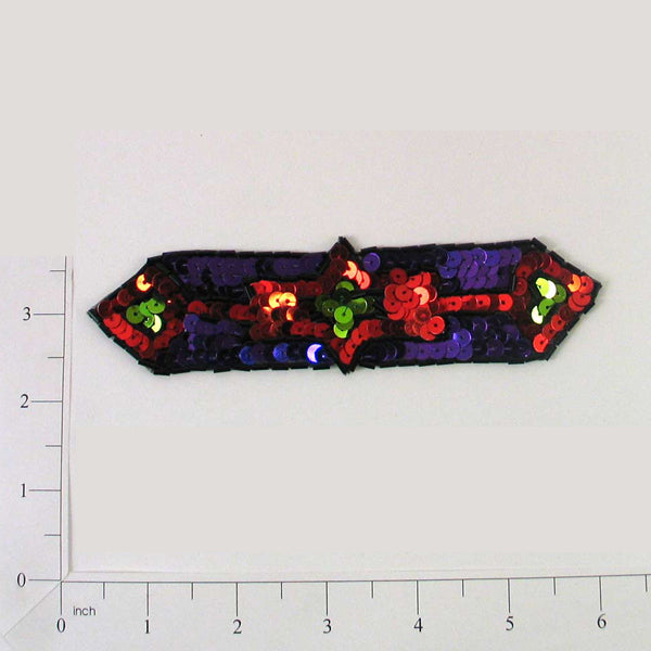 Native Inspired Pointed Strip Sequin Applique/Patch 5 3/4" x 1 1/2" - Multi Colors Sequin & Beaded Appliques