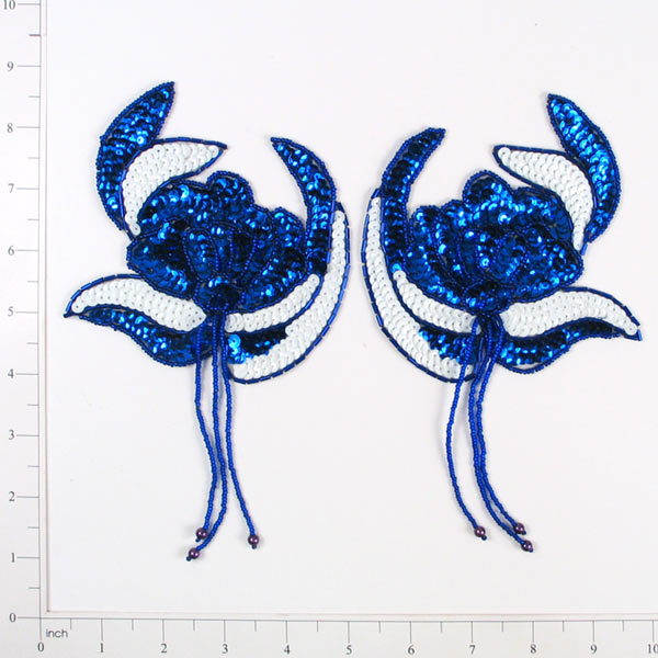 Fancy Flower Sequin Applique Pack of 2 - Royal Blue Sequin & Beaded Appliques