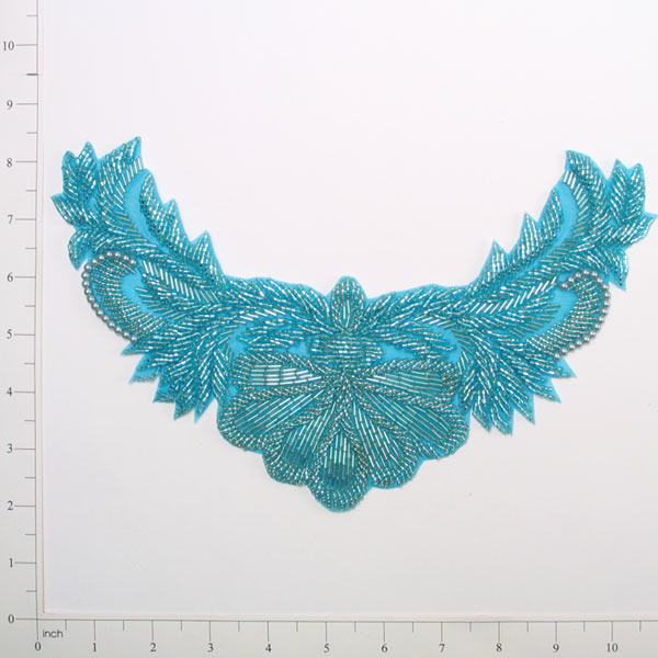 Regal Sequin Collar Applique/Patch Aqua Blue Sequin & Beaded Appliques