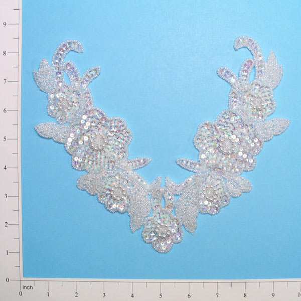 Classic Collar Sequin Applique/Patch Crystal Aurora Borealis Sequin & Beaded Appliques