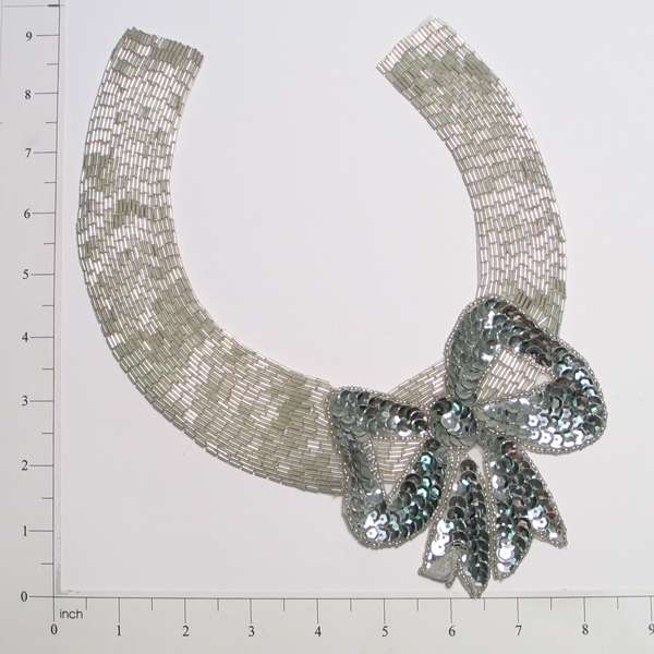 Mary Jane Collar Sequin Applique/Patch Silver Sequin & Beaded Appliques