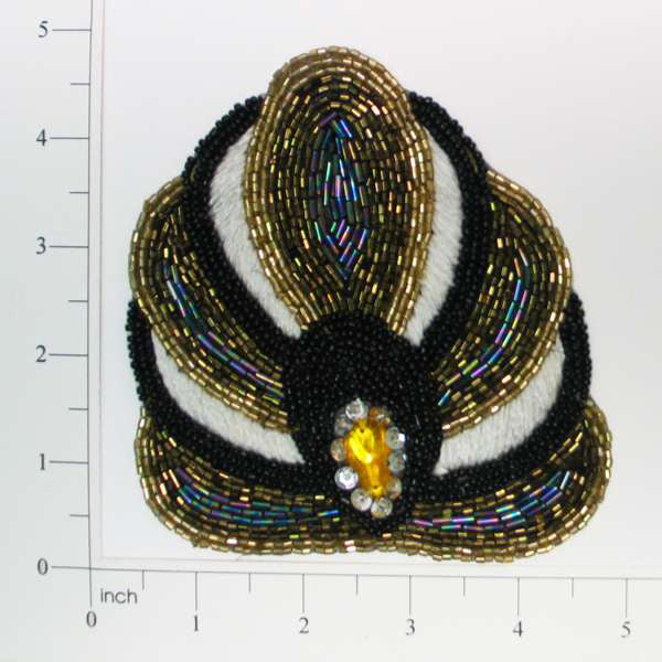 Crown Beaded Applique/Patch - Black Multi Sequin & Beaded Appliques
