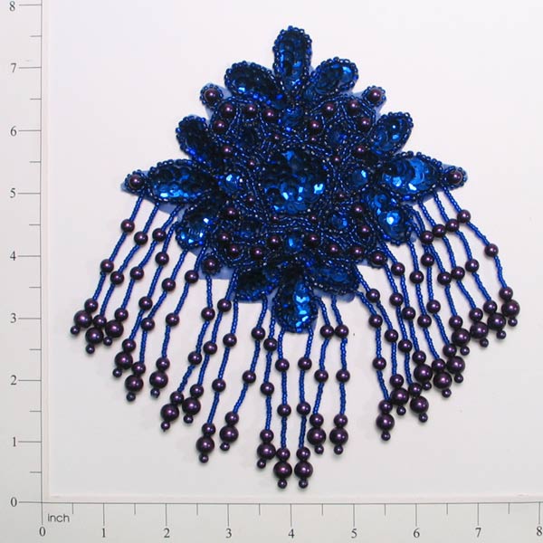 7 1/2" x 5 1/4" Starburst Sequin Applique/Patch Royal Blue Sequin & Beaded Appliques