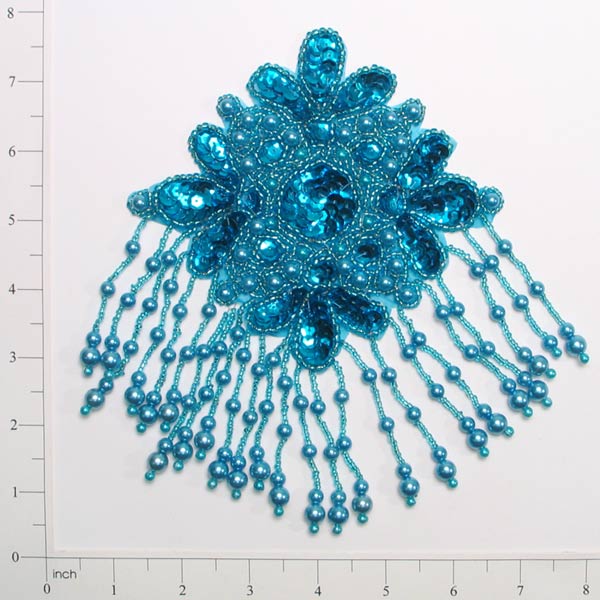 7 1/2" x 5 1/4" Starburst Sequin Applique/Patch Aqua Blue Sequin & Beaded Appliques