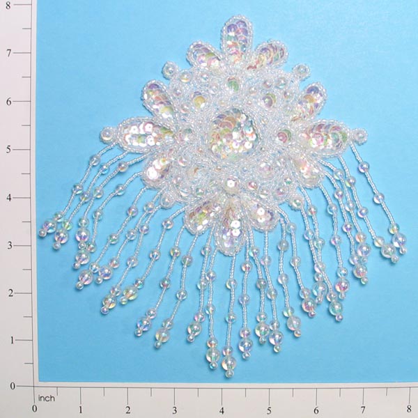 7 1/2" x 5 1/4" Starburst Sequin Applique/Patch Crystal Aurora Borealis Sequin & Beaded Appliques