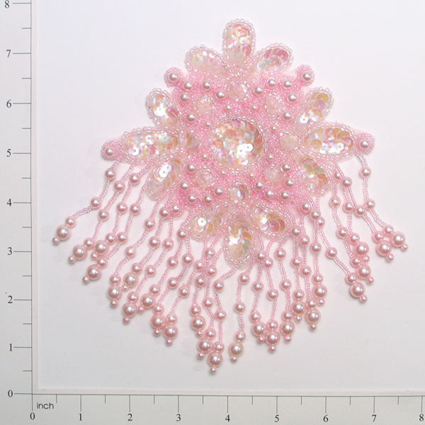 7 1/2" x 5 1/4" Starburst Sequin Applique/Patch Light Pink Sequin & Beaded Appliques