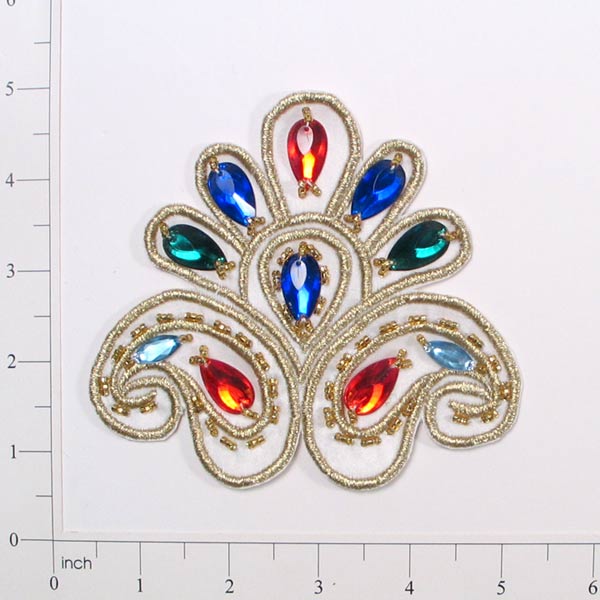 4 3/4" x 4 1/2 Medallion Gem Applique/Patch - Multi Colors Appliques