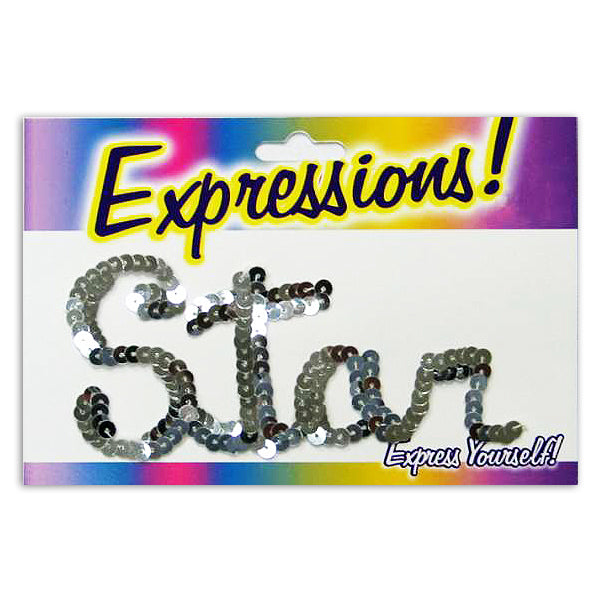 5" x 2" Star Sequin Applique/Patch - Silver Sequin & Beaded Appliques