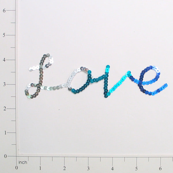 5 3/4" x 1 3/4" Love Sequin Applique/Patch - Multi Colors Sequin & Beaded Appliques