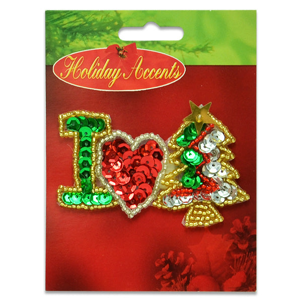 2 3/4" x 1 3/4" I Love Christmas Sequin Applique/Patch - Multi Colors Appliques