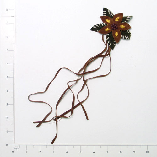 Flower Faux Suede with Fringe Applique/Patch Brown Multi Sequin & Beaded Appliques