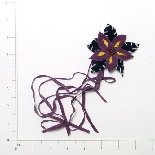 Flower Faux Suede with Fringe Applique/Patch Purple Multi Sequin & Beaded Appliques