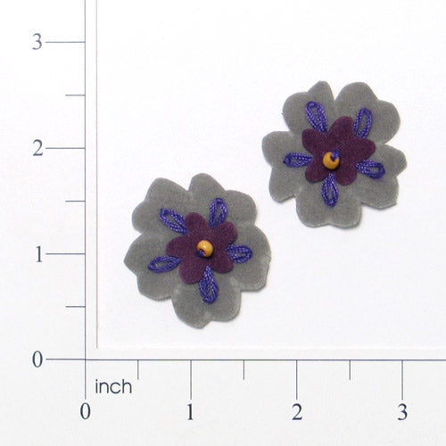 Flower Faux Suede Applique/Patch Pack of 2 - Gray Sequin & Beaded Appliques