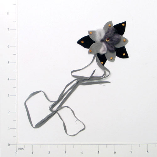 Flower Faux Suede with Fringe Applique/Patch Gray Multi Sequin & Beaded Appliques