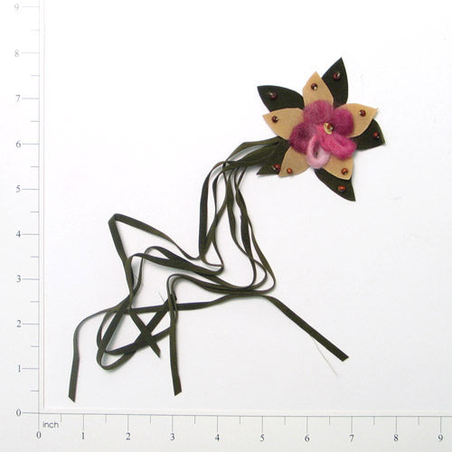 Flower Faux Suede with Fringe Applique/Patch Khaki Multi Sequin & Beaded Appliques