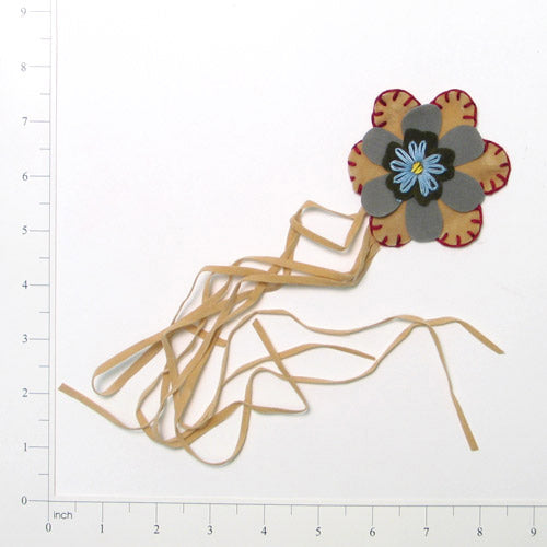 Flower Faux Suede with Fringe Applique/Patch - Beige Multi Sequin & Beaded Appliques