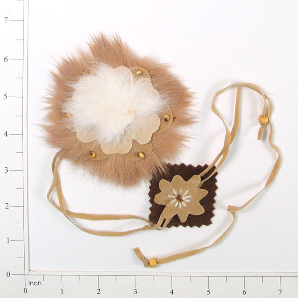 Flower Faux Suede with Fur Applique/Patch Beige Multi Sequin & Beaded Appliques