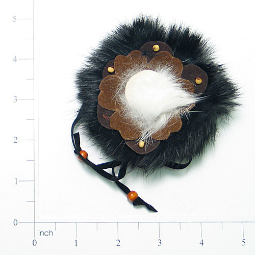 Flower Faux Suede with Fur Applique/Patch Black Multi Sequin & Beaded Appliques