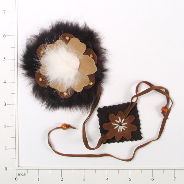 Flower Faux Suede with Fur Applique/Patch Brown Multi Sequin & Beaded Appliques