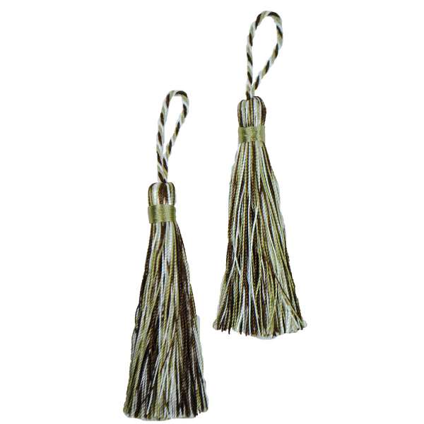3 1/2" Fiber Key Tassel Pack of 2 Brown Sage Ivory Tassels