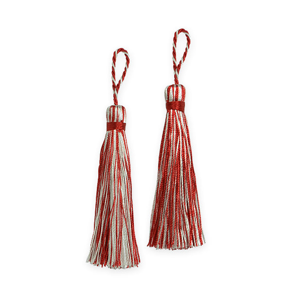 3 1/2" Fiber Key Tassel Pack of 2 Red White Tassels