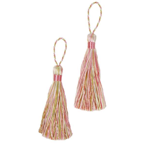 3 1/2" Fiber Key Tassel Pack of 2 LIme Pink Ivory Tassels