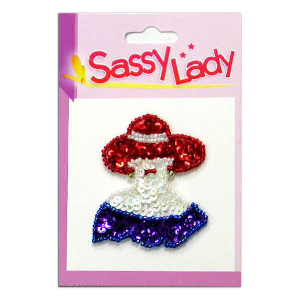Lady Bodice Sassy Lady with Red Hat Sequin Applique/Patch - Multi Colors Appliques
