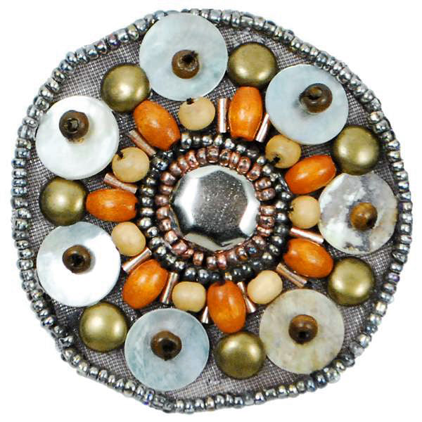 Round Shell and Wood Beaded Applique 2 1/4" - Multi Colors Appliques